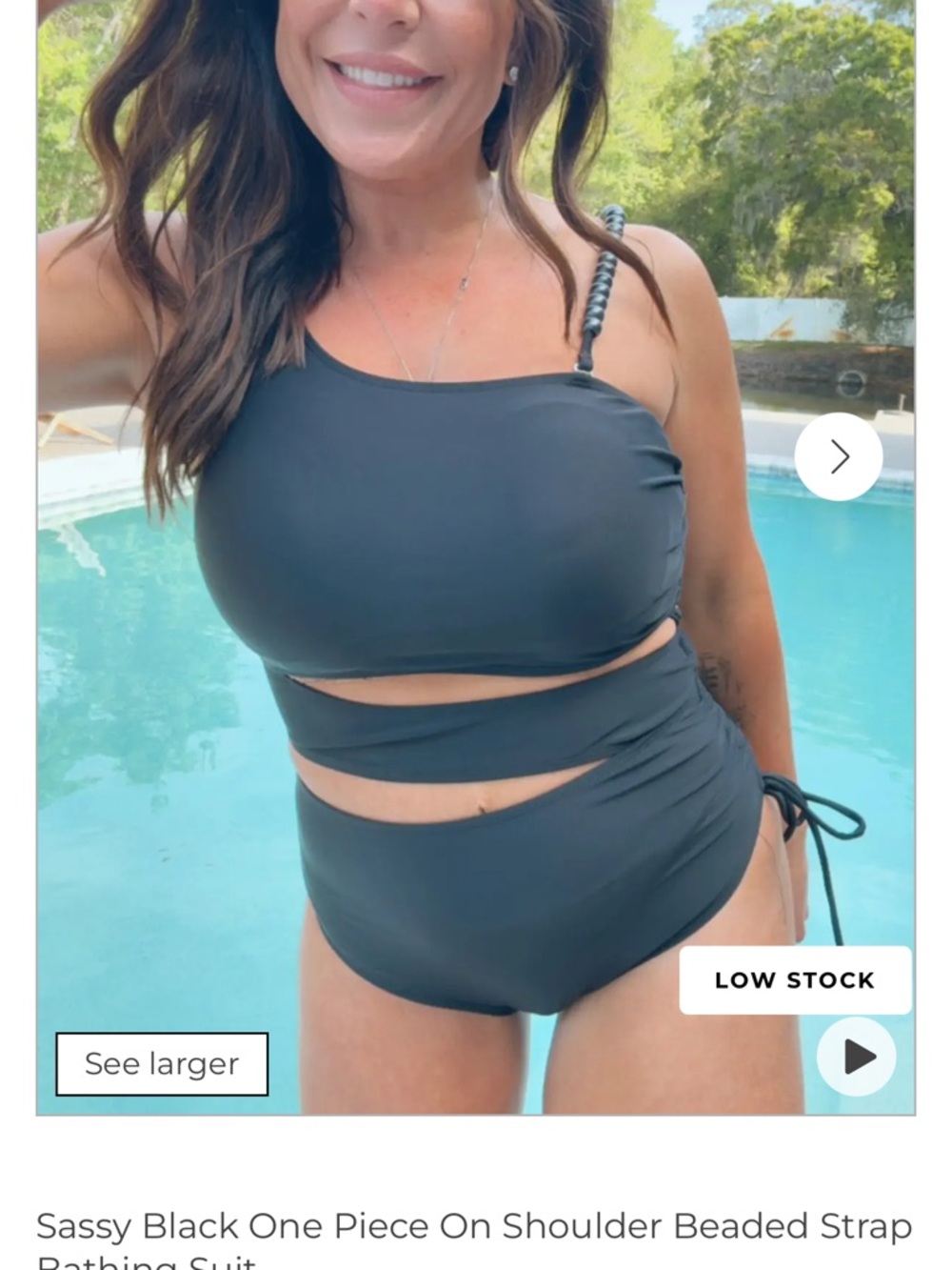 Sassy Black One-Shoulder Cutout One-Piece Swimsuit with Beaded Strap